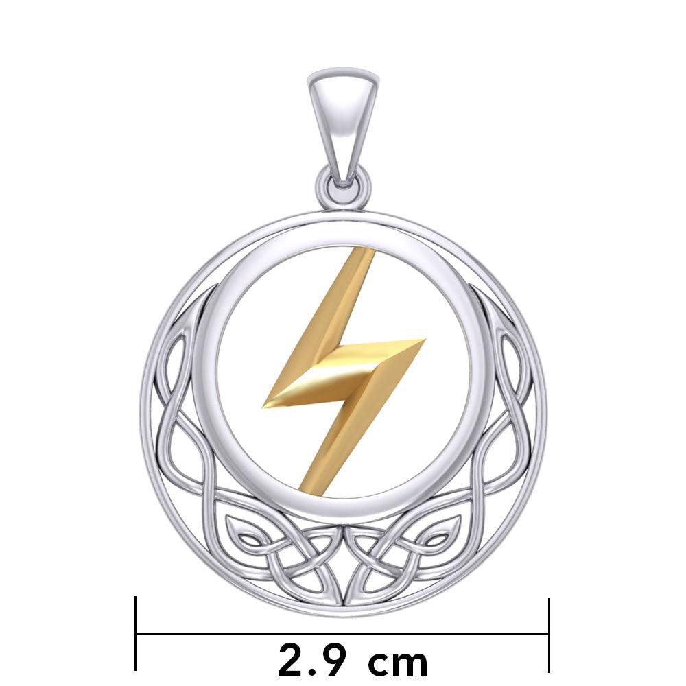Zeus God Lightning Bolt with Celtic Knot Silver and Gold Pendant MPD5901 - Jewelry