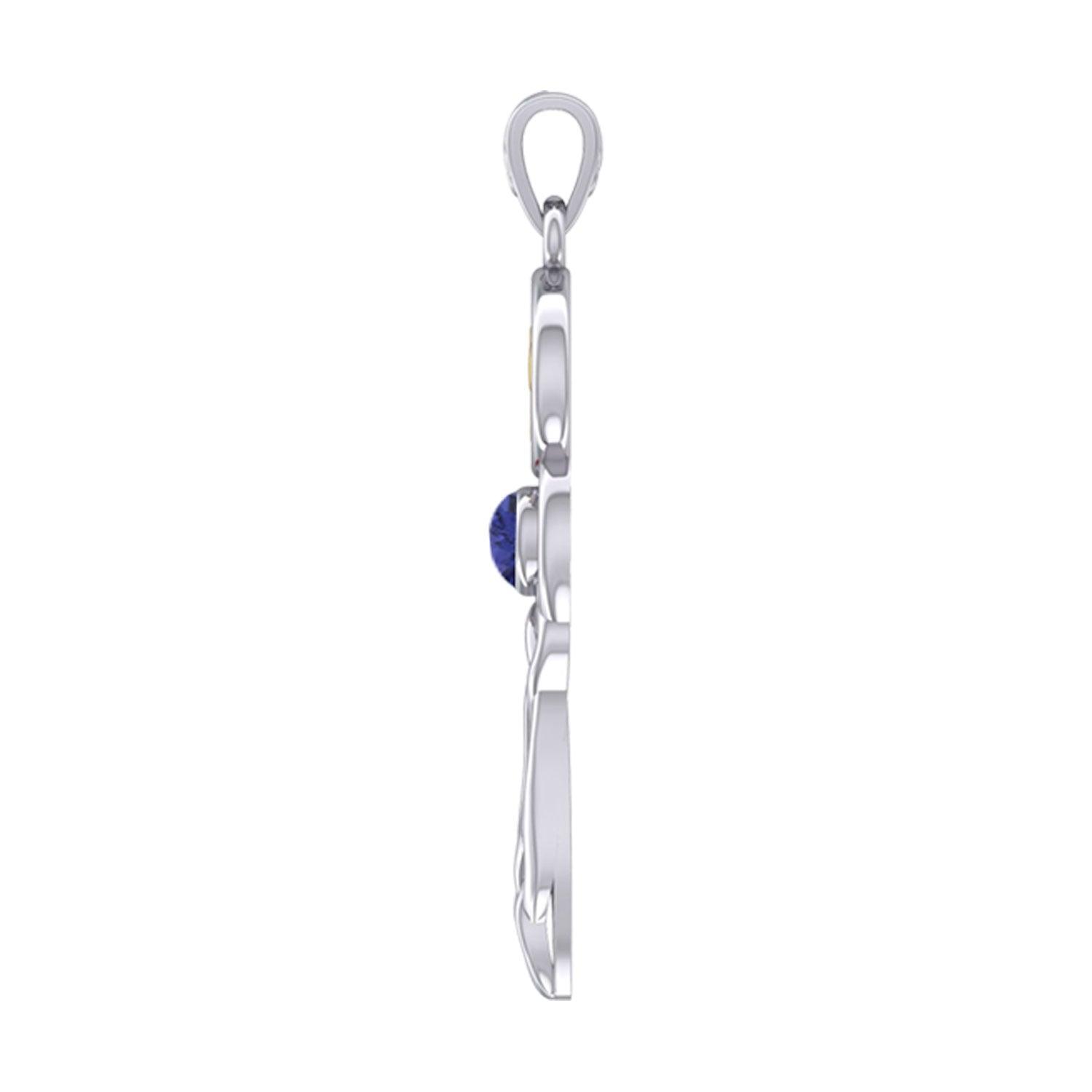 Celtic Goddess Virgo Astrology Zodiac Sign Silver and Gold Accents Pendant with Sapphire MPD5940 - Jewelry