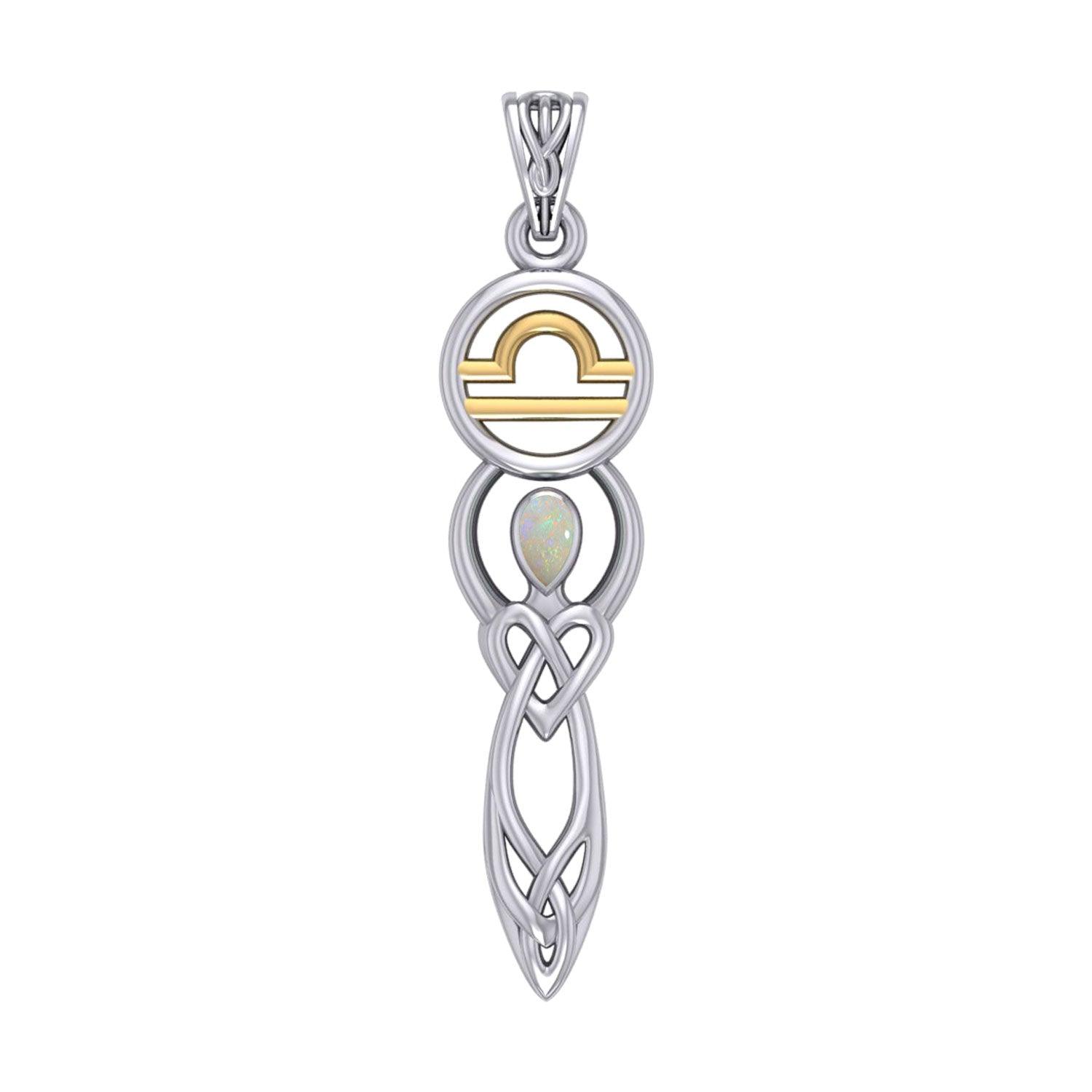 Celtic Goddess Libra Astrology Zodiac Sign Silver and Gold Accents Pendant with Opal MPD5941 - Jewelry