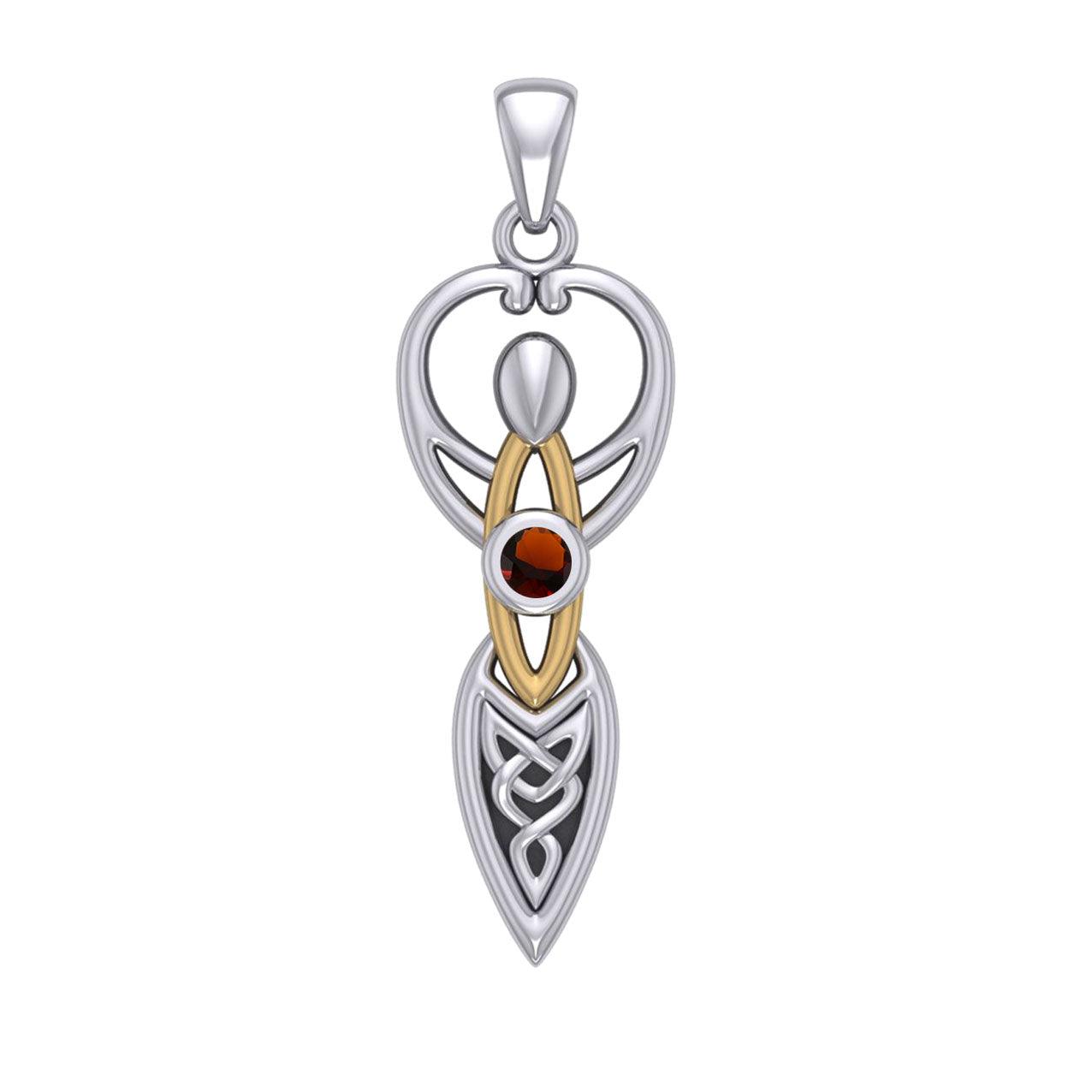 Celtic Goddess with Birthstone Silver and Gold Accents Pendant MPD5959 - Jewelry
