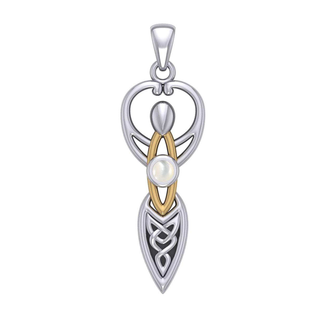 Celtic Goddess with Birthstone Silver and Gold Accents Pendant MPD5959 - Jewelry