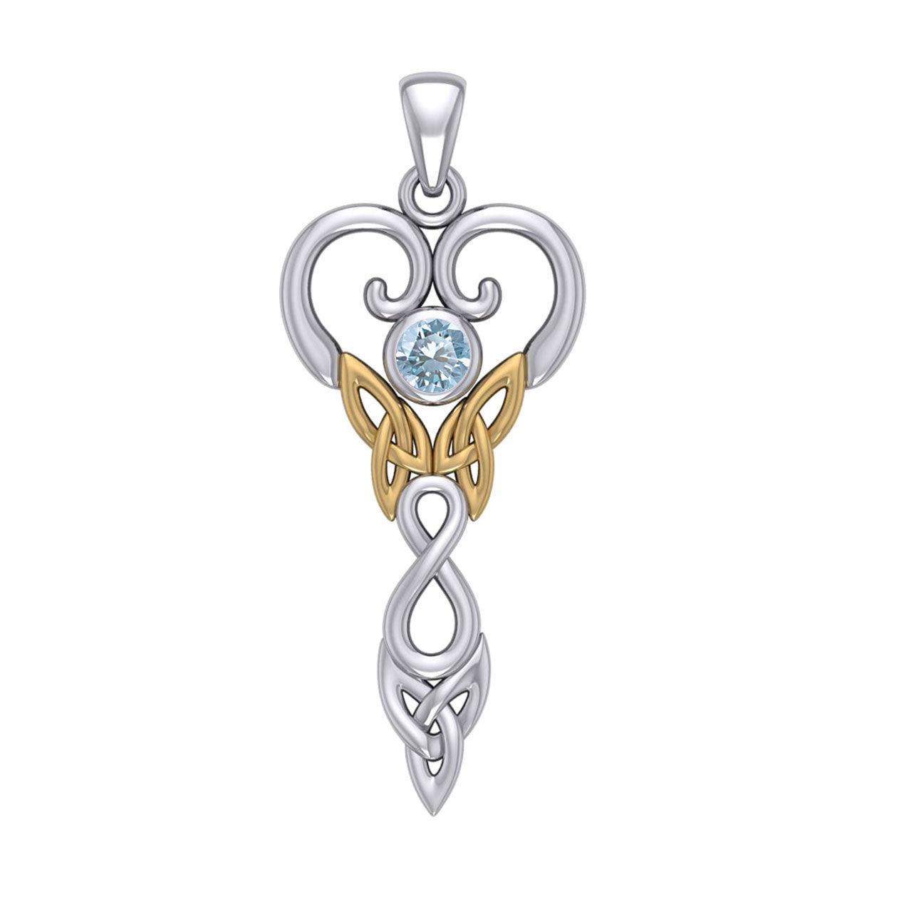 Celtic Infinity Goddess with Birthstone Silver and Gold Accents Pendant MPD5960 - Jewelry