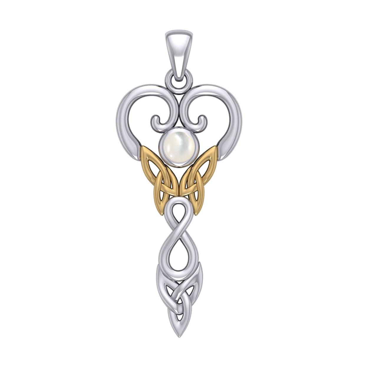 Celtic Infinity Goddess with Birthstone Silver and Gold Accents Pendant MPD5960 - Jewelry