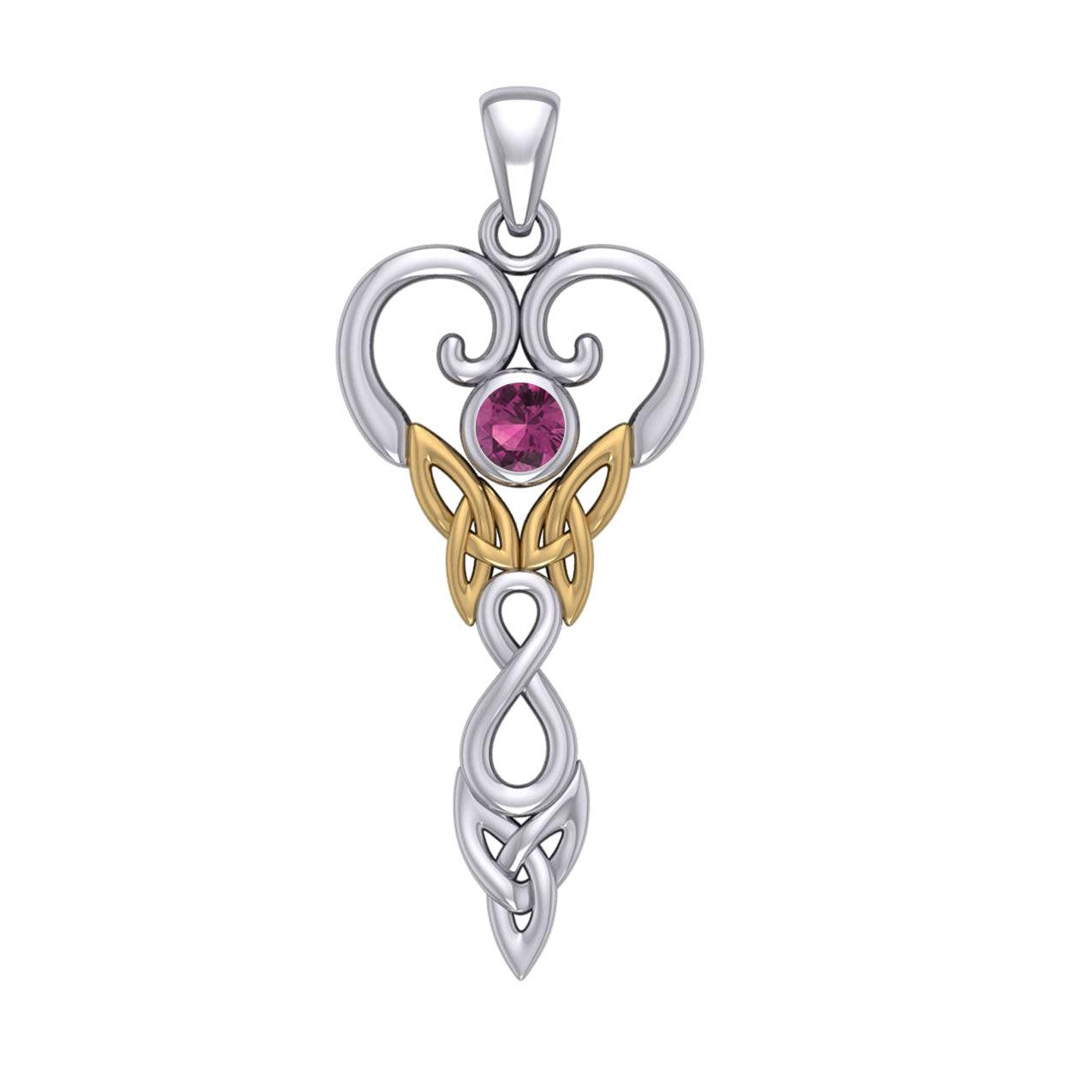 Celtic Infinity Goddess with Birthstone Silver and Gold Accents Pendant MPD5960 - Jewelry