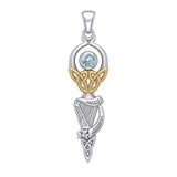 Celtic Goddess with Irish Harp Silver and Gold Accents Pendant MPD5961 - Jewelry