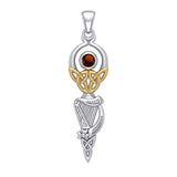 Celtic Goddess with Irish Harp Silver and Gold Accents Pendant MPD5961 - Jewelry