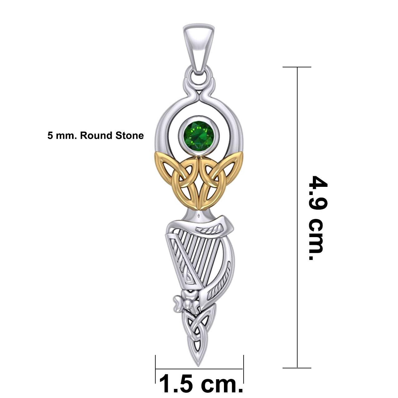 Celtic Goddess with Irish Harp Silver and Gold Accents Pendant MPD5961 - Jewelry