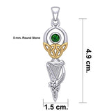 Celtic Goddess with Irish Harp Silver and Gold Accents Pendant MPD5961 - Jewelry