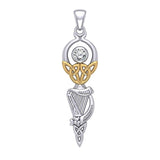 Celtic Goddess with Irish Harp Silver and Gold Accents Pendant MPD5961 - Jewelry