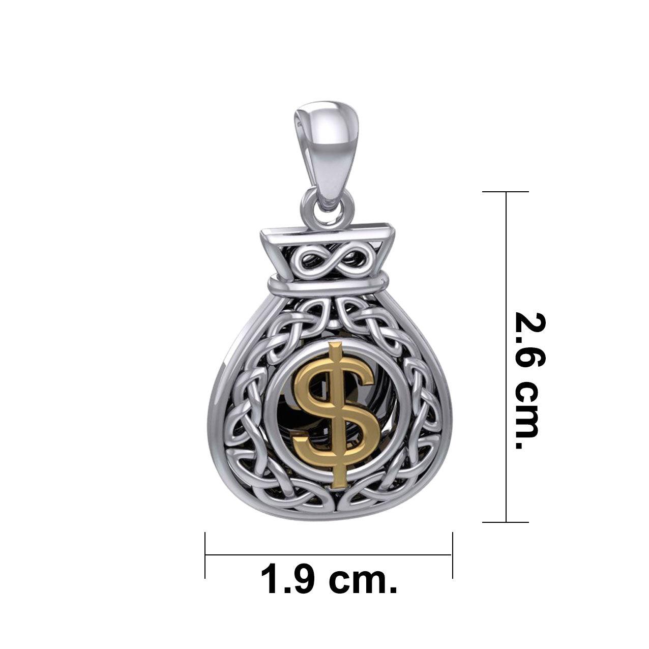 Celtic Infinity Money Bag with Wealth and Prosperity Bind Rune Silver and Gold Accents Pendant MPD5962 - Jewelry