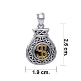 Celtic Infinity Money Bag with Wealth and Prosperity Bind Rune Silver and Gold Accents Pendant MPD5962 - Jewelry
