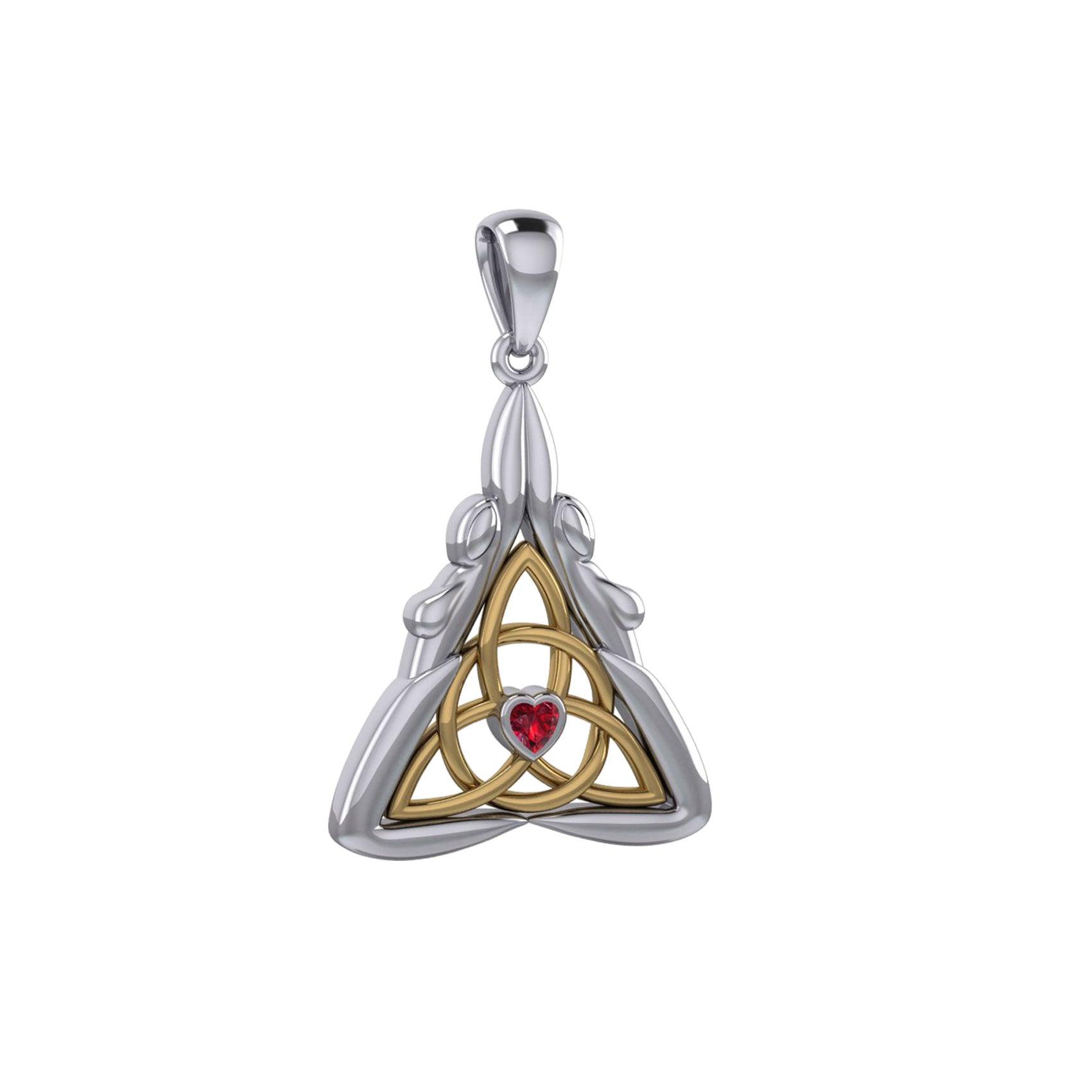 Double Goddess with Celtic Triquetra Silver and Gold Accent Pendant MPD5989 - Jewelry