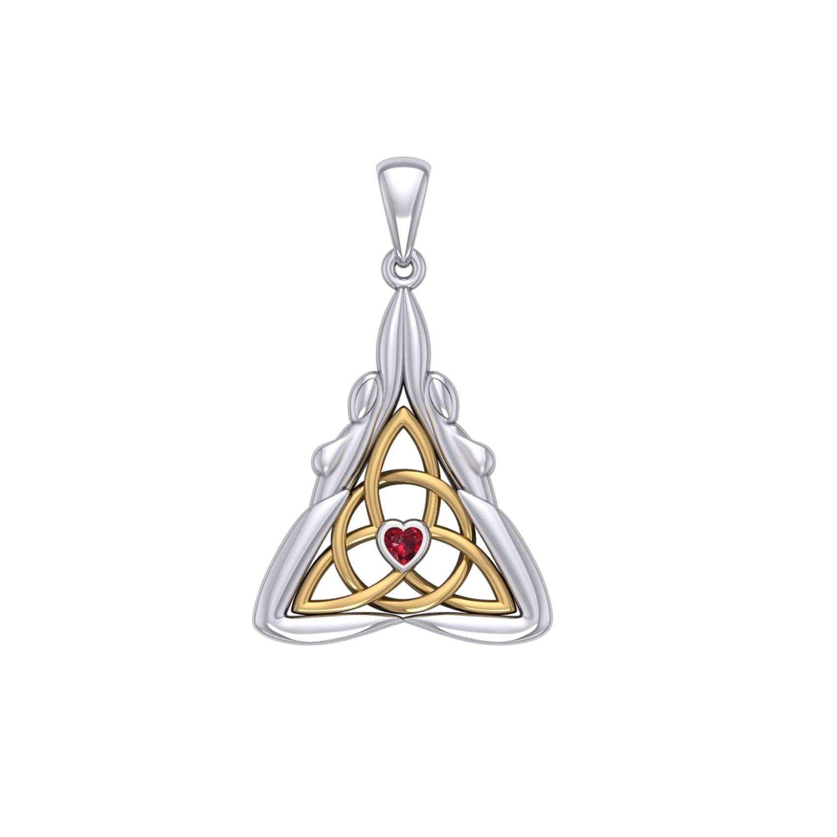 Double Goddess with Celtic Triquetra Silver and Gold Accent Pendant MPD5989 - Jewelry