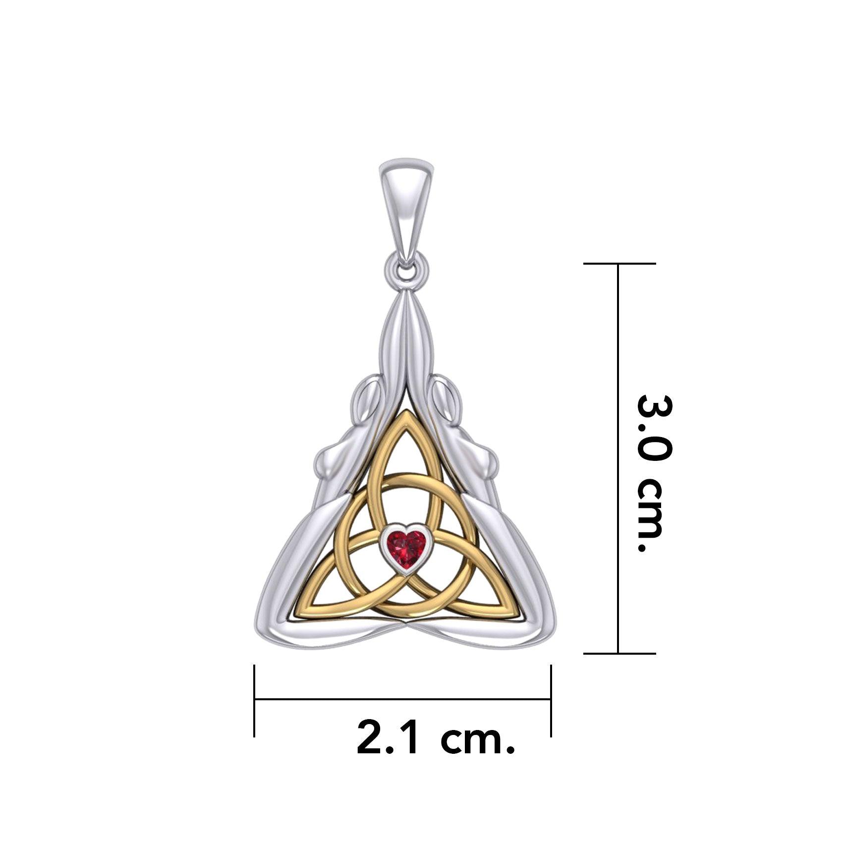 Double Goddess with Celtic Triquetra Silver and Gold Accent Pendant MPD5989 - Jewelry