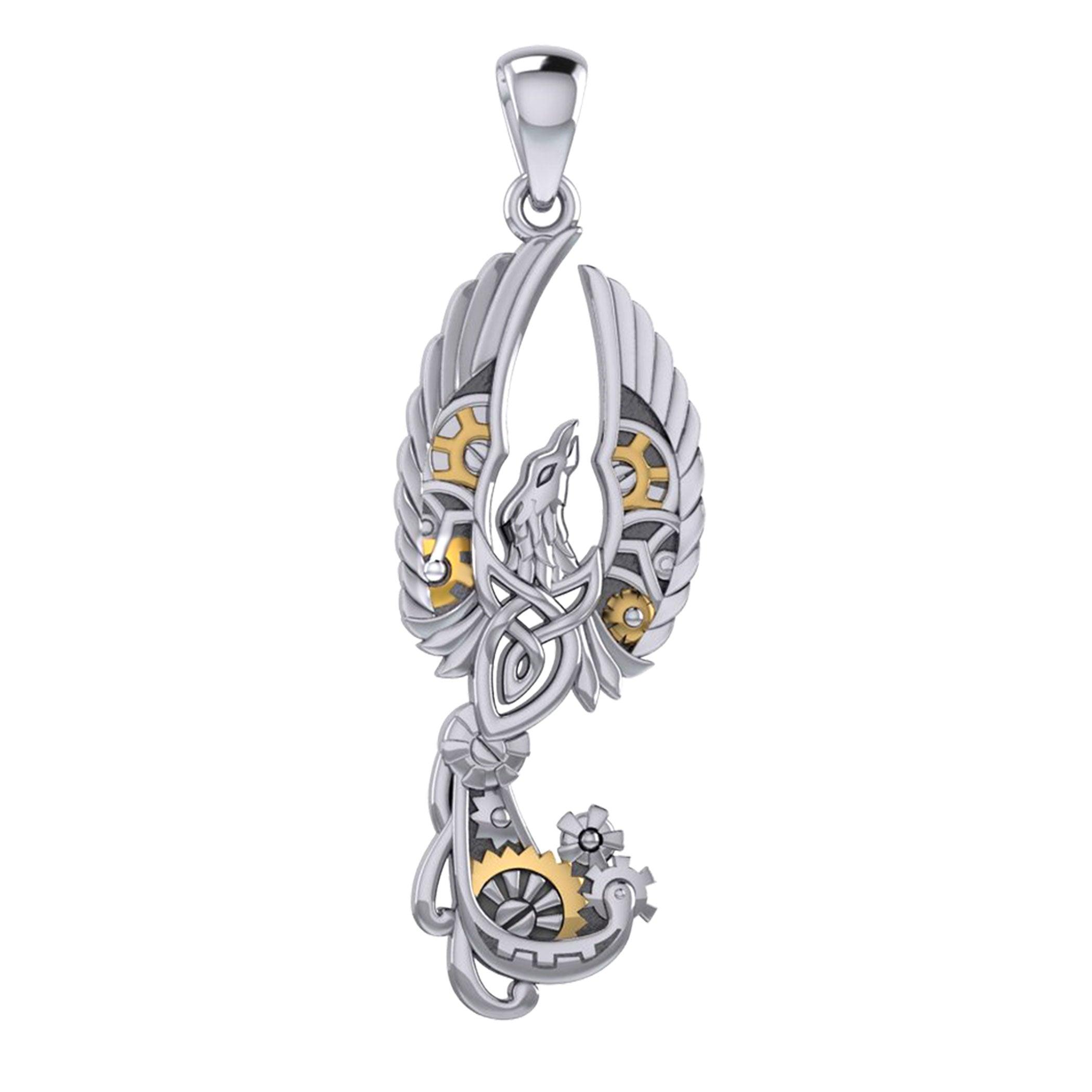 Steampunk Celtic Phoenix Silver and Gold Accent Pendant MPD6000 - Jewelry