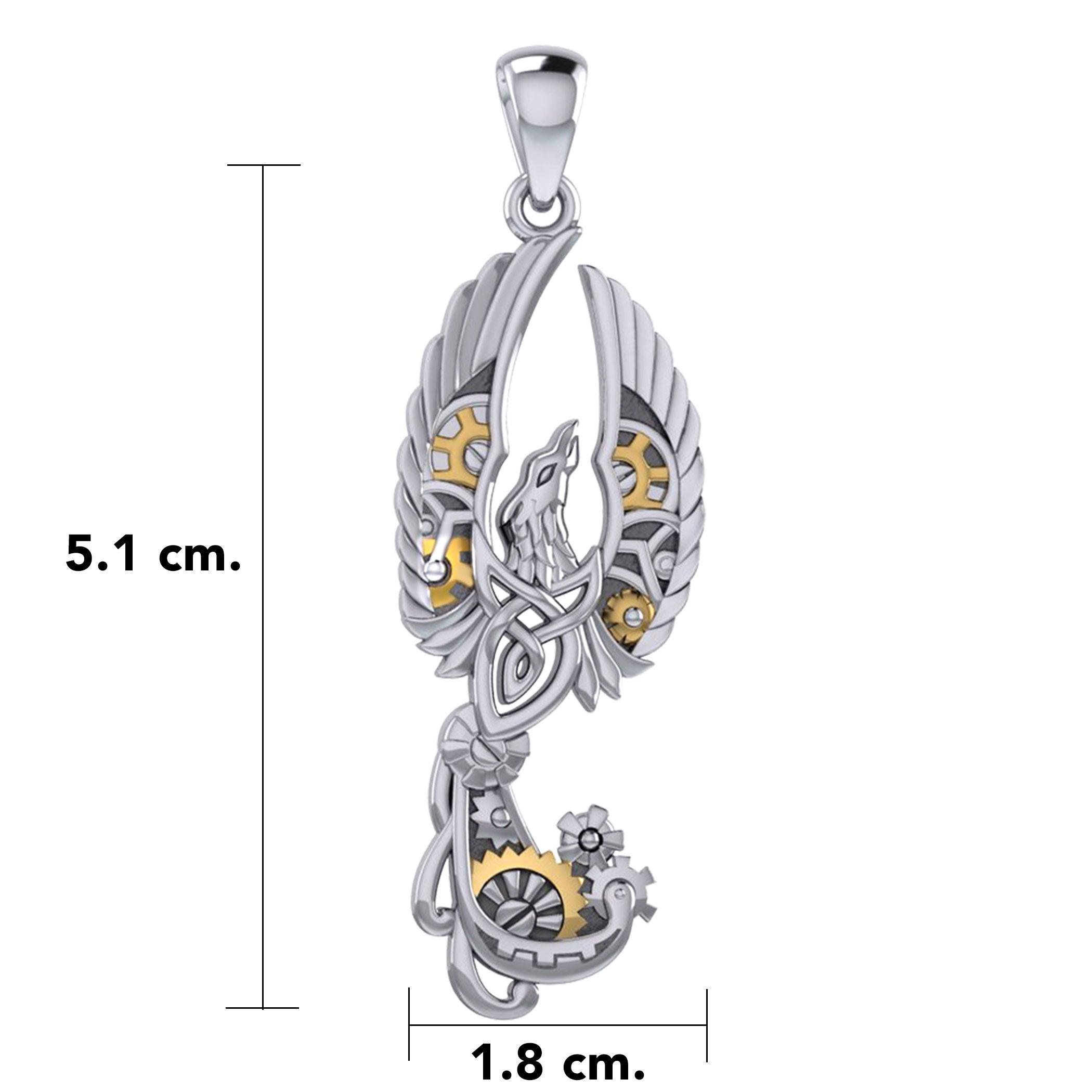Steampunk Celtic Phoenix Silver and Gold Accent Pendant MPD6000 - Jewelry