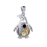 Celtic Yin Yang Spirit of The Antarctic Penguin Silver and Gold Accent Pendant with Gem MPD6014 - Jewelry