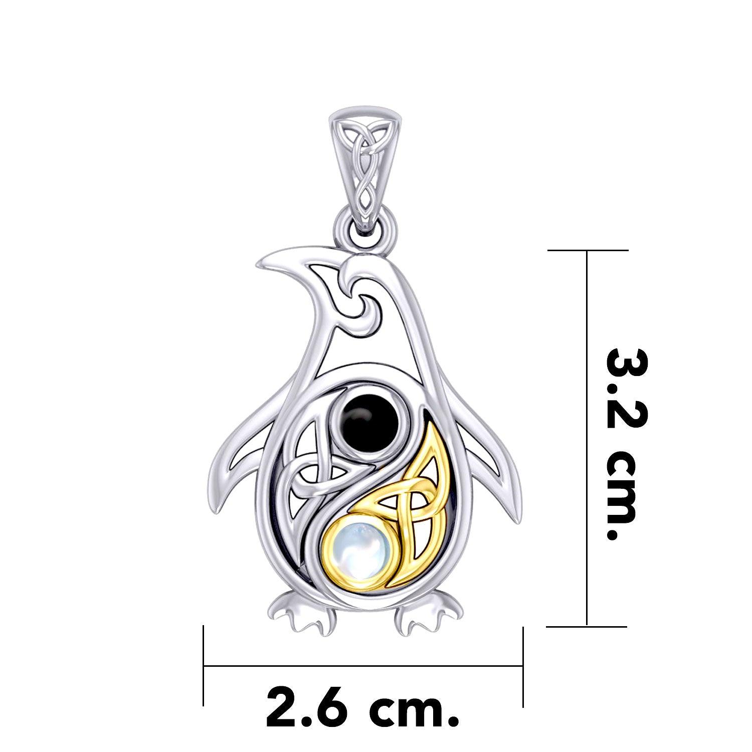 Celtic Yin Yang Spirit of The Antarctic Penguin Silver and Gold Accent Pendant with Gem MPD6014 - Jewelry