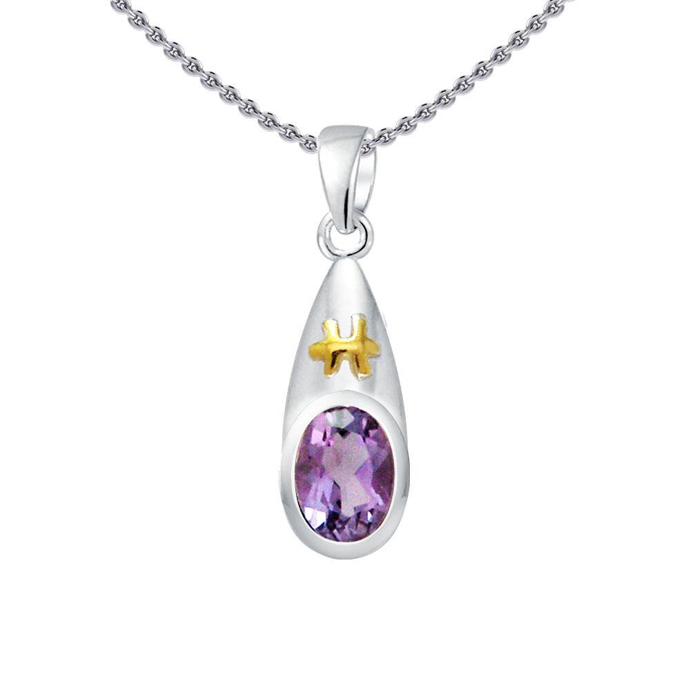 Pisces Zodiac Symbol Silver and Gold Pendant MPD825 - Jewelry