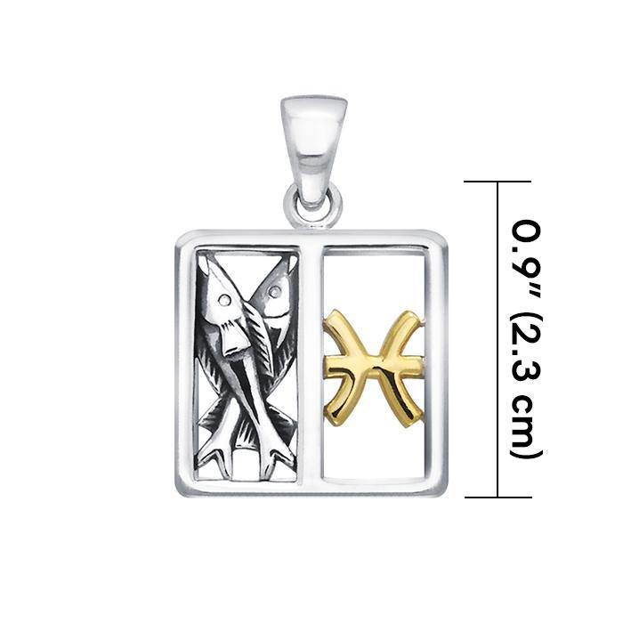 Pisces Zodiac Symbol Silver and 14K Gold Accent Pendant MPD913 - Jewelry