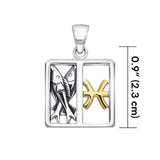 Pisces Zodiac Symbol Silver and 14K Gold Accent Pendant MPD913 - Jewelry