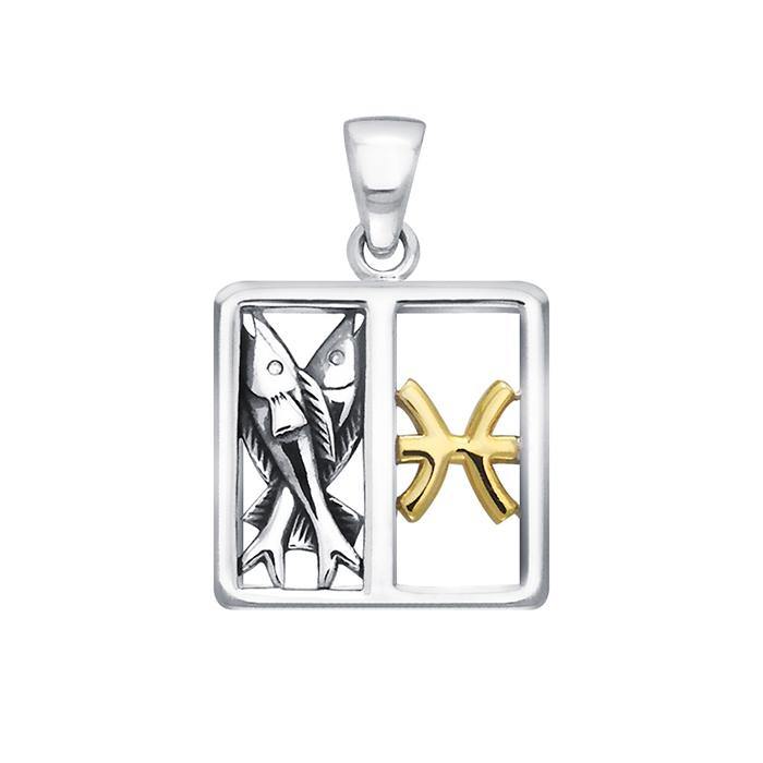 Pisces Zodiac Symbol Silver and 14K Gold Accent Pendant MPD913 - Jewelry