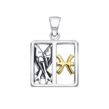 Pisces Zodiac Symbol Silver and 14K Gold Accent Pendant MPD913 - Jewelry