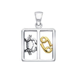 Cancer Zodiac Symbol Silver and 14K Gold Accent Pendant MPD917 - Jewelry