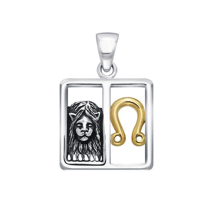 Leo Zodiac Symbol Silver and 14K Gold Accent Pendant MPD918 - Jewelry