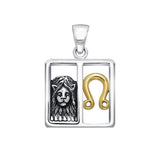 Leo Zodiac Symbol Silver and 14K Gold Accent Pendant MPD918 - Jewelry