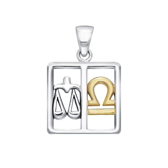 Libra Zodiac Symbol Silver and 14K Gold Accent Pendant MPD920 - Jewelry