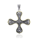Elaborate Celtic Knotwork Cross Silver and 14K Gold Accent Pendant MPD988