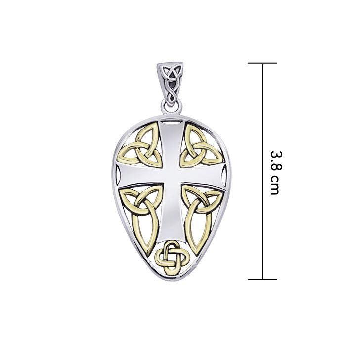 Celtic Knotwork Cross Shield Gold Accent Silver Pendant MPD990 - Jewelry