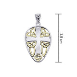 Celtic Knotwork Cross Shield Gold Accent Silver Pendant MPD990 - Jewelry