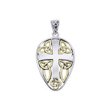 Celtic Knotwork Cross Shield Gold Accent Silver Pendant MPD990