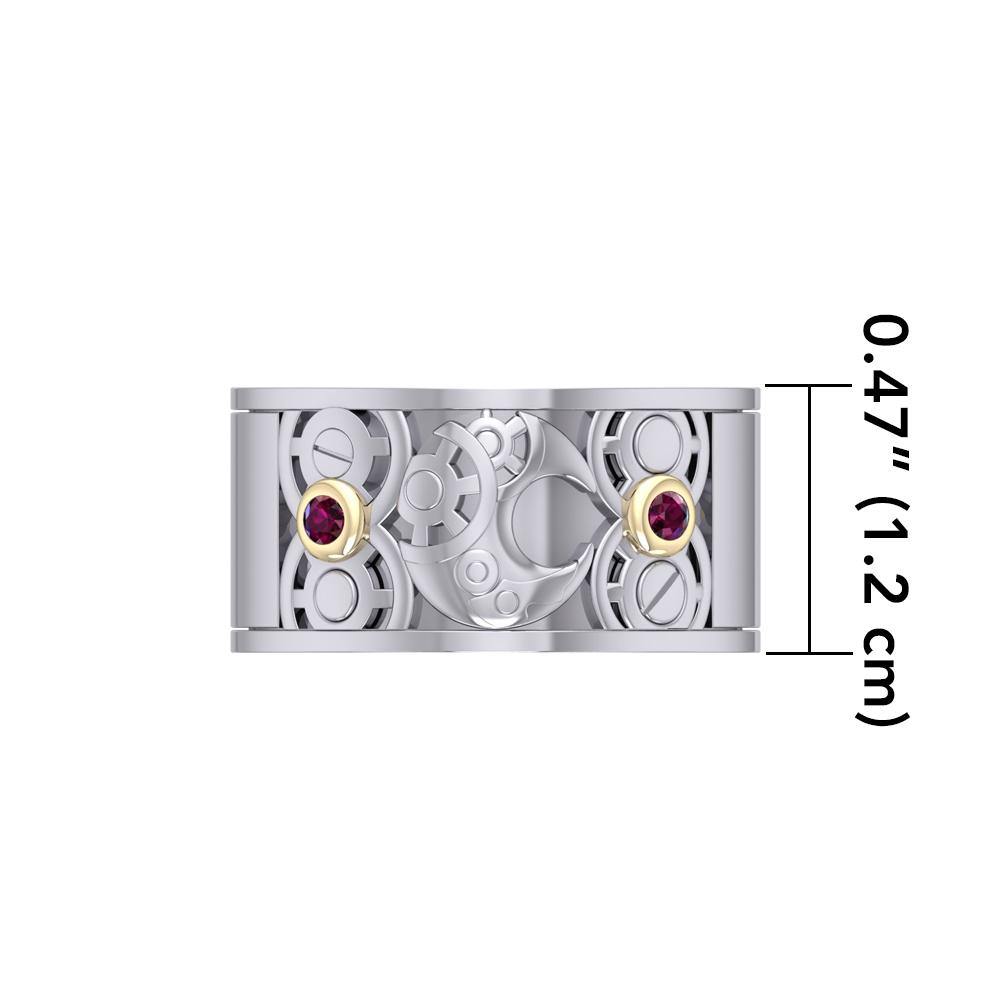 Moon Steampunk Sterling Silver and Gold Accent Ring MRI1264 - Jewelry
