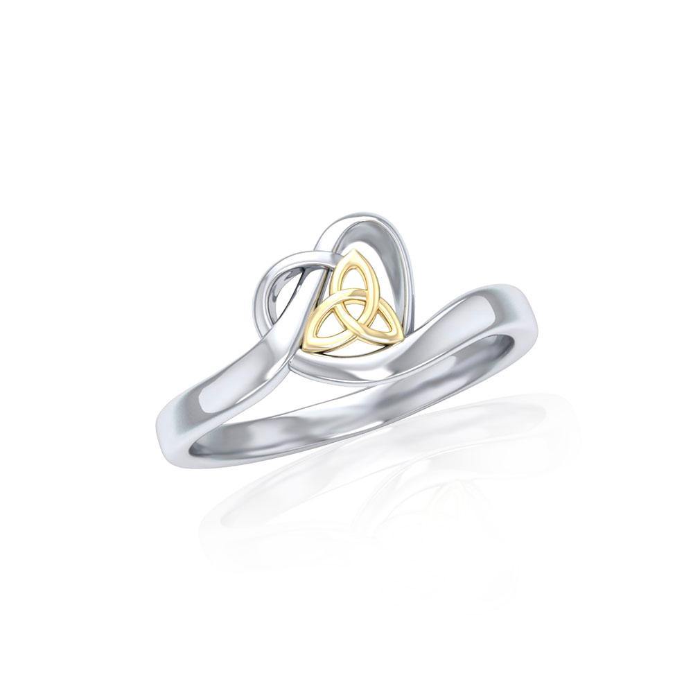 Heart with Celtic Trinity Knot Silver and Gold Ring MRI1785 - Jewelry