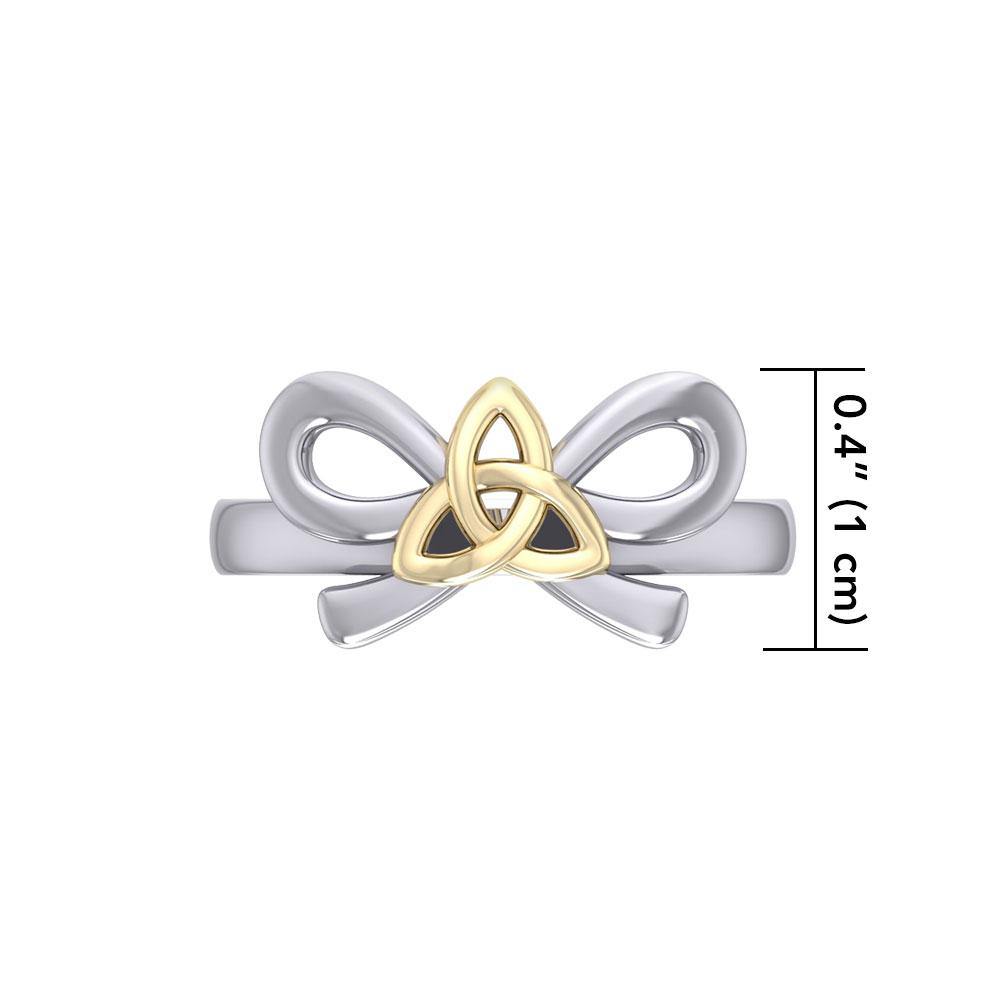 Celtic Trinity Knot on Ribbin Silver and Gold Ring MRI1787 - Jewelry