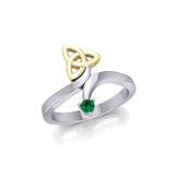 Celtic Trinity Knot with Round Gem Silver and 14K Gold Accent Ring MRI1788