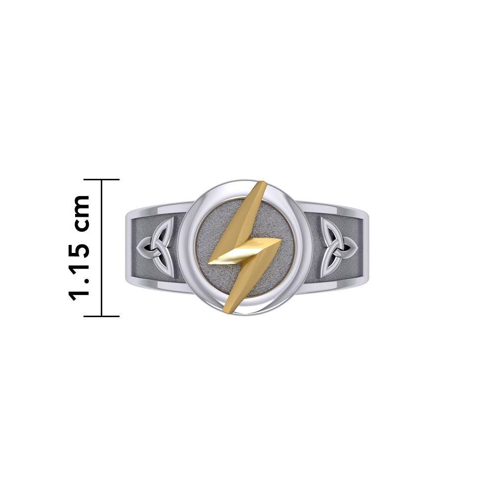 Zeus God Lightning Bolt with Celtic Trinity Knot Silver and Gold Ring MRI2296 - Jewelry