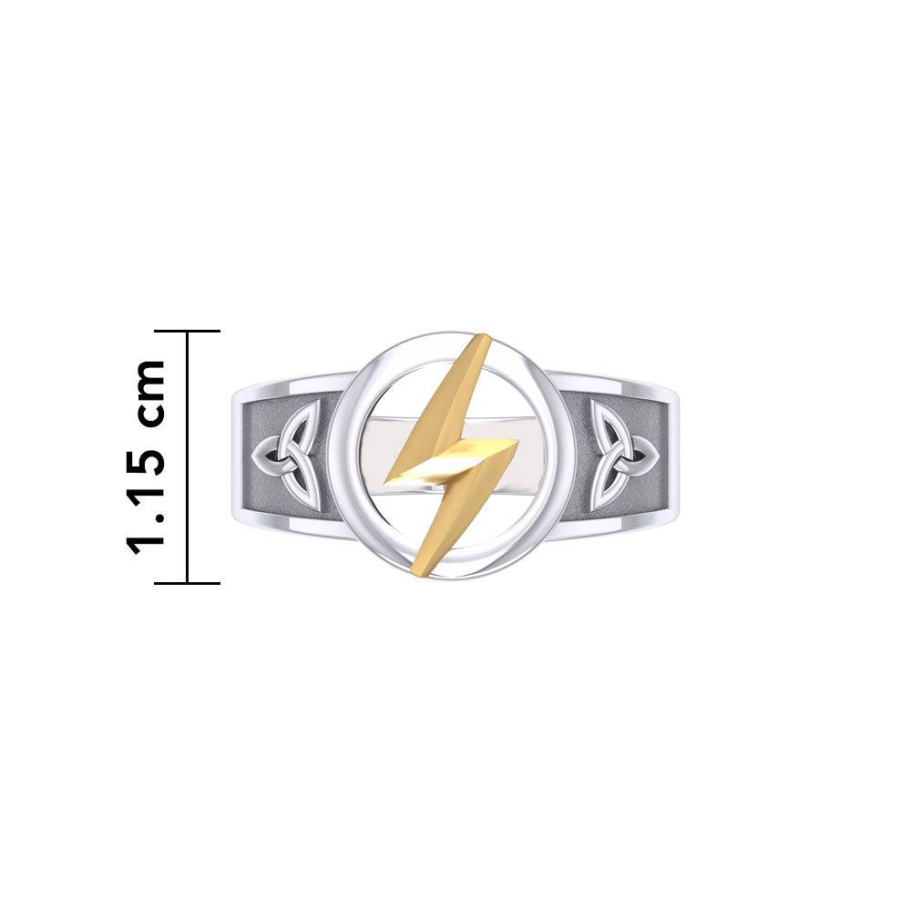Zeus God Lightning Bolt with Celtic Trinity Knot Silver and Gold Ring MRI2297 - Jewelry