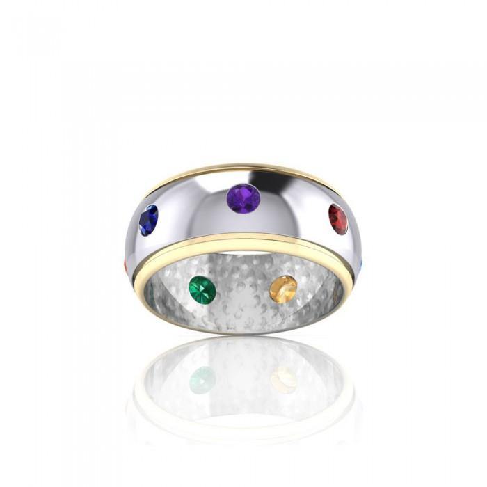 Silver and Gold Chakra Band Ring MRI488 - Jewelry
