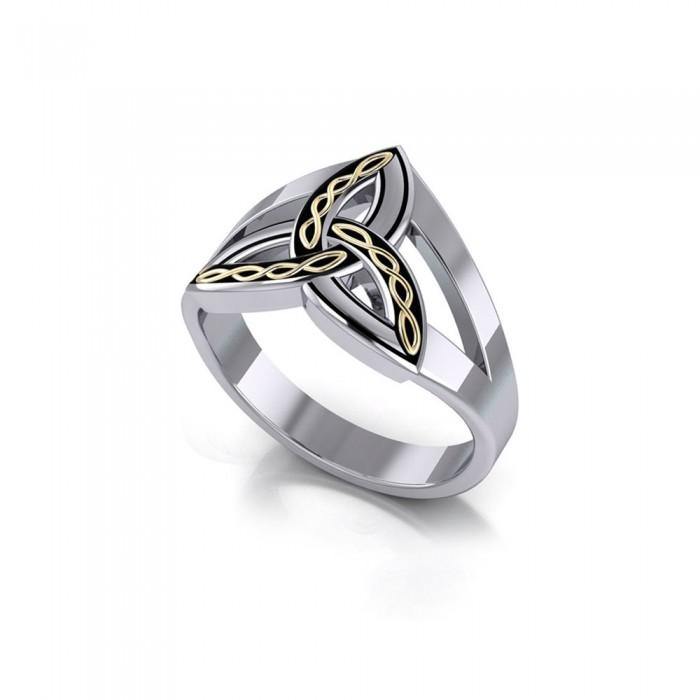 Braided Celtic Trinity ~ Sterling Silver Knot Ring with 18k Gold accent MRI657 - Jewelry