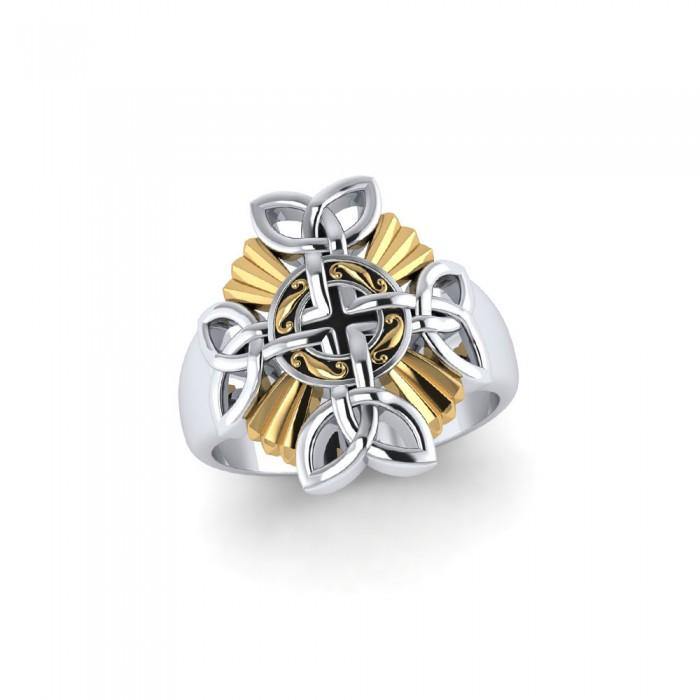When traditional meets the contemporary ~ Sterling Silver Jewelry Celtic Cross Ring with 18k Gold accent MRI661 - Jewelry