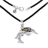 Steampunk Dolphins Sterling Silver with 14K Gold Accent Pendant And Nylon Cord MSE690