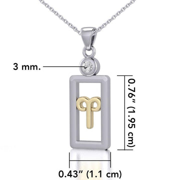 Aries Zodiac Sign Silver and Gold Pendant with White Stone and Chain Jewelry Set MSE784 - Jewelry