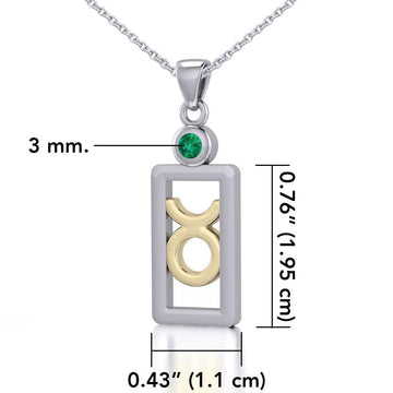 Taurus Zodiac Sign Silver and Gold Pendant with Emerald and Chain Jewelry Set MSE785 - Jewelry