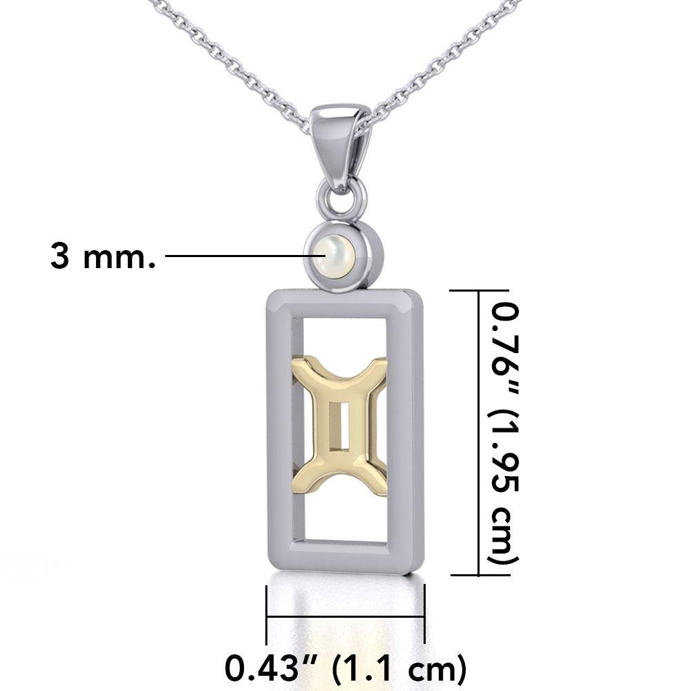 Gemini Zodiac Sign Silver and Gold Pendant with Mother of Pearl and Chain Jewelry Set MSE786 - Jewelry