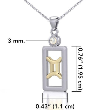 Gemini Zodiac Sign Silver and Gold Pendant with Mother of Pearl and Chain Jewelry Set MSE786 - Jewelry