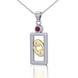 Cancer Zodiac Sign Silver and Gold Pendant with Created Ruby and Chain Jewelry Set MSE787